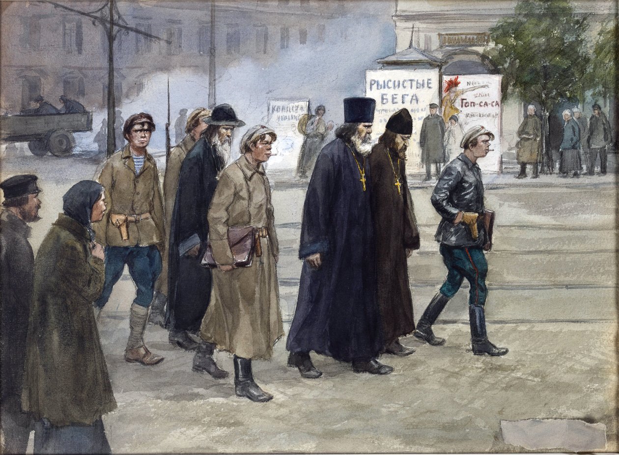Vladimirovin, Ivan Aleksejevitšin (1869-1947) tuomittavaksi tuomitut papit. Akvarelli, guassi paperille tekijältä Ivan Alexeyevich Vladimirov