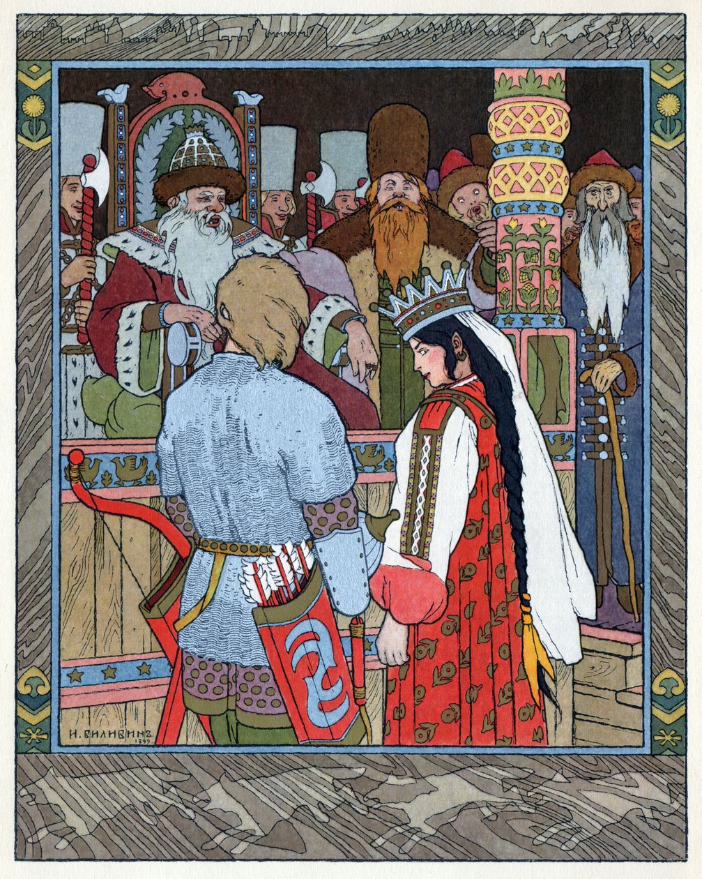 Tsarevitš Ivan, Tulilintu ja harmaa susi, noin 1899 (litografia). tekijältä Ivan Yakovlevich Bilibin