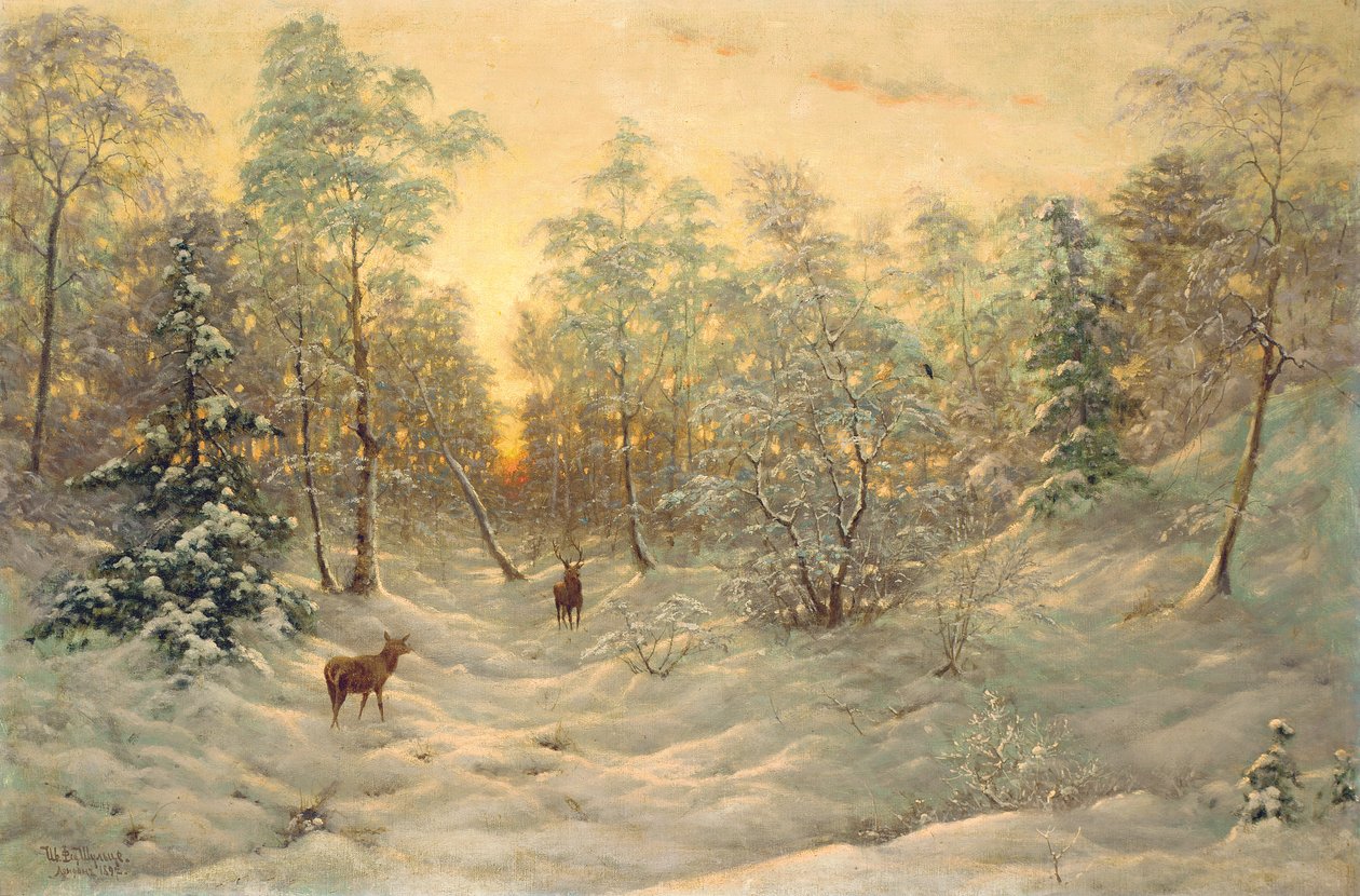 Peuroja lumisessa maisemassa hämärässä tekijältä Ivan Fedorovich Choultse