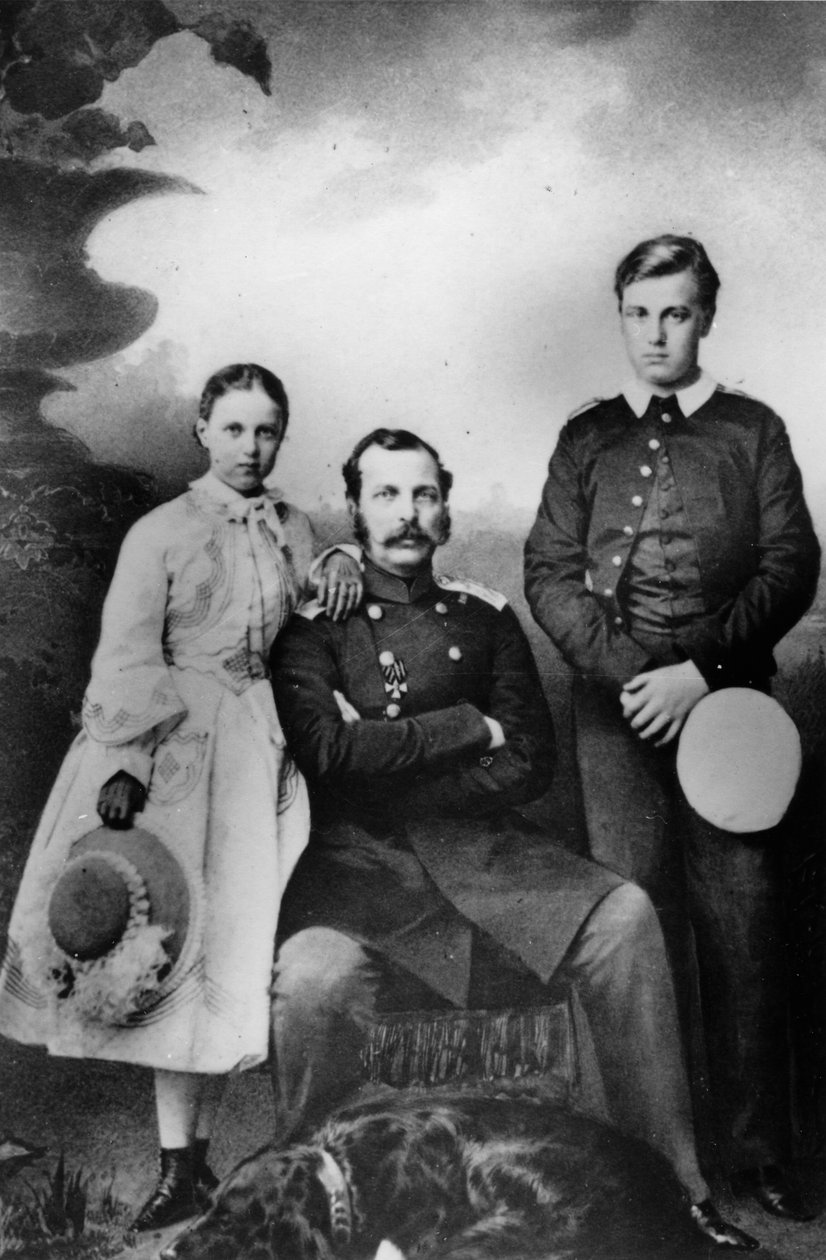 Venäjän keisari Aleksanteri II tyttärensä Marian ja poikansa Aleksein kanssa, 1863 tekijältä Ivan Fyodorovich Alexandrovsky