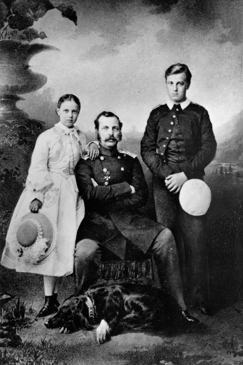 Venäjän keisari Aleksanteri II tyttärensä Marian ja poikansa Aleksein kanssa, 1863 tekijältä Ivan Fyodorovich Alexandrovsky