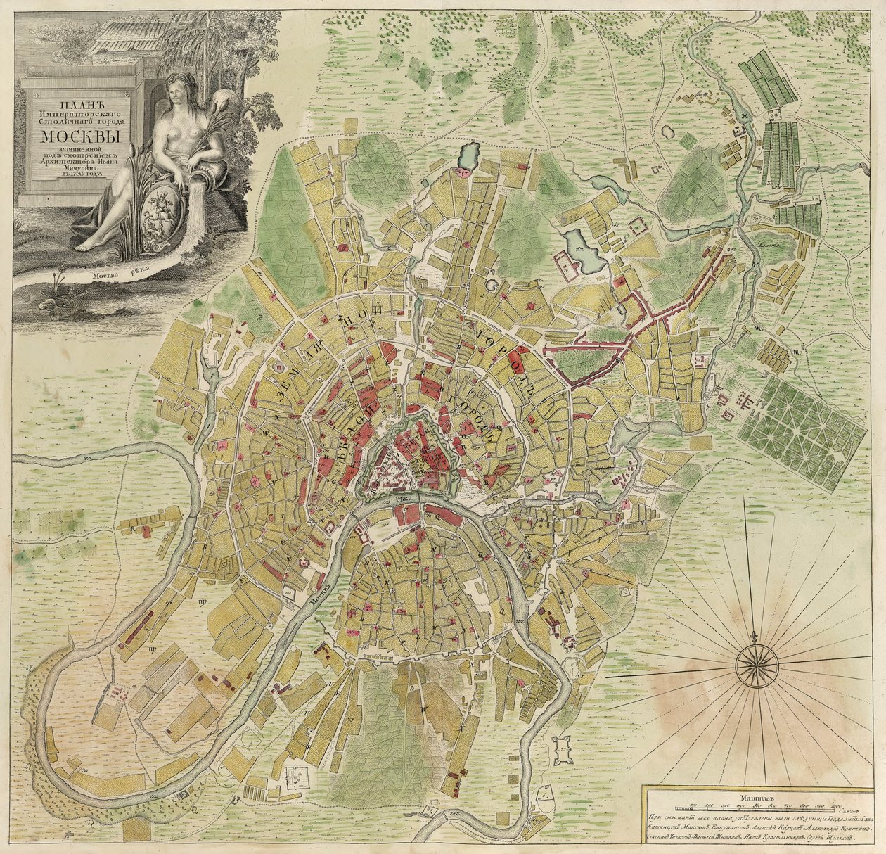 Moskovan kartta, 1739 tekijältä Ivan Fyodorovich Michurin