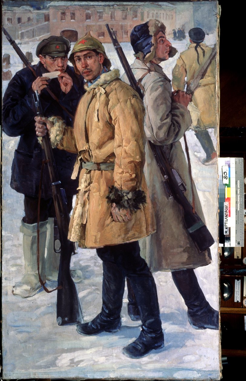 ""Puna-armeijan sotilaat"" Ivan Drozdovin (1880-1939) maalaus 1918 Valtion keskustykistömuseo, Pietari tekijältä Ivan Georgievich Drozdov