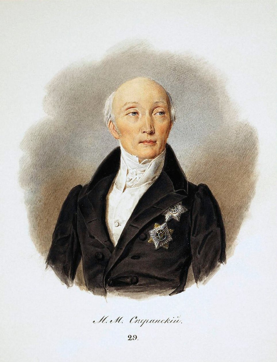 Muotokuva valtiosihteeristä ja uskonpuhdistajista kreivi Michail Speransky, 1772-1839, 1839. tekijältä Ivan Ivanovich Reimers
