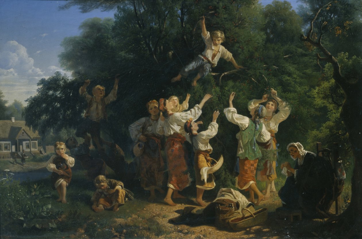 Kirsikkasato maanomistajan hedelmäpuutarhassa Ukrainassa, 1858 tekijältä Ivan Ivanovich Sokolov
