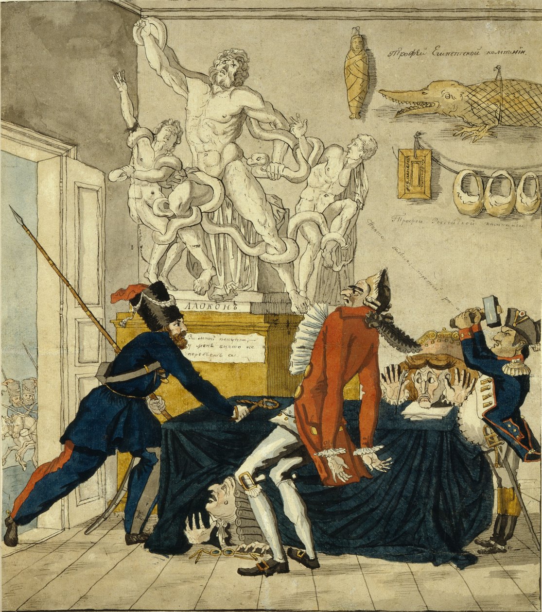 Napoleon Bonaparte myy varastettuja tavaroita, 1813 tekijältä Ivan Ivanovich Terebenev