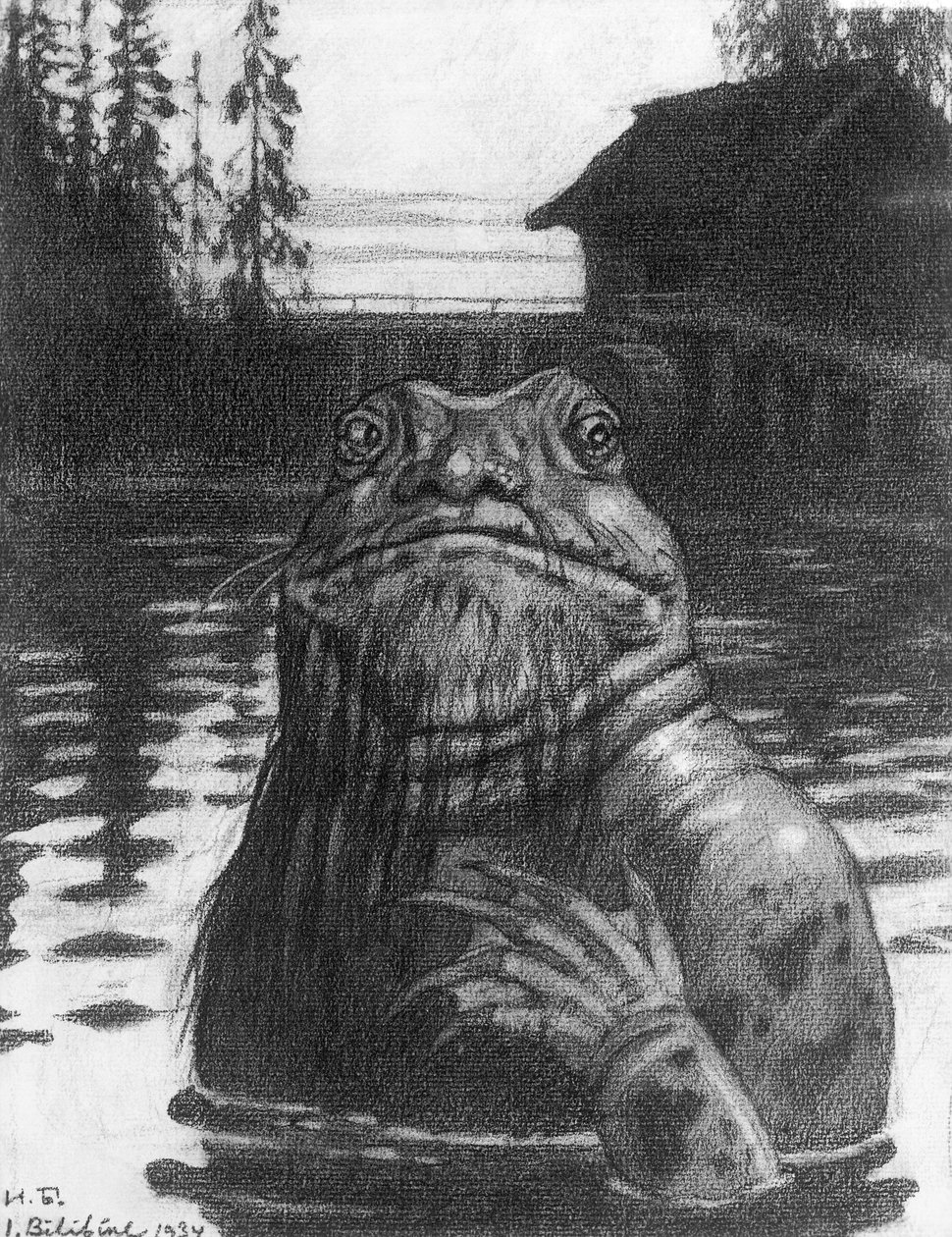 Vodyanoi, Water Sprite, 1934 (hiili paperilla) tekijältä Ivan Yakovlevich Bilibin