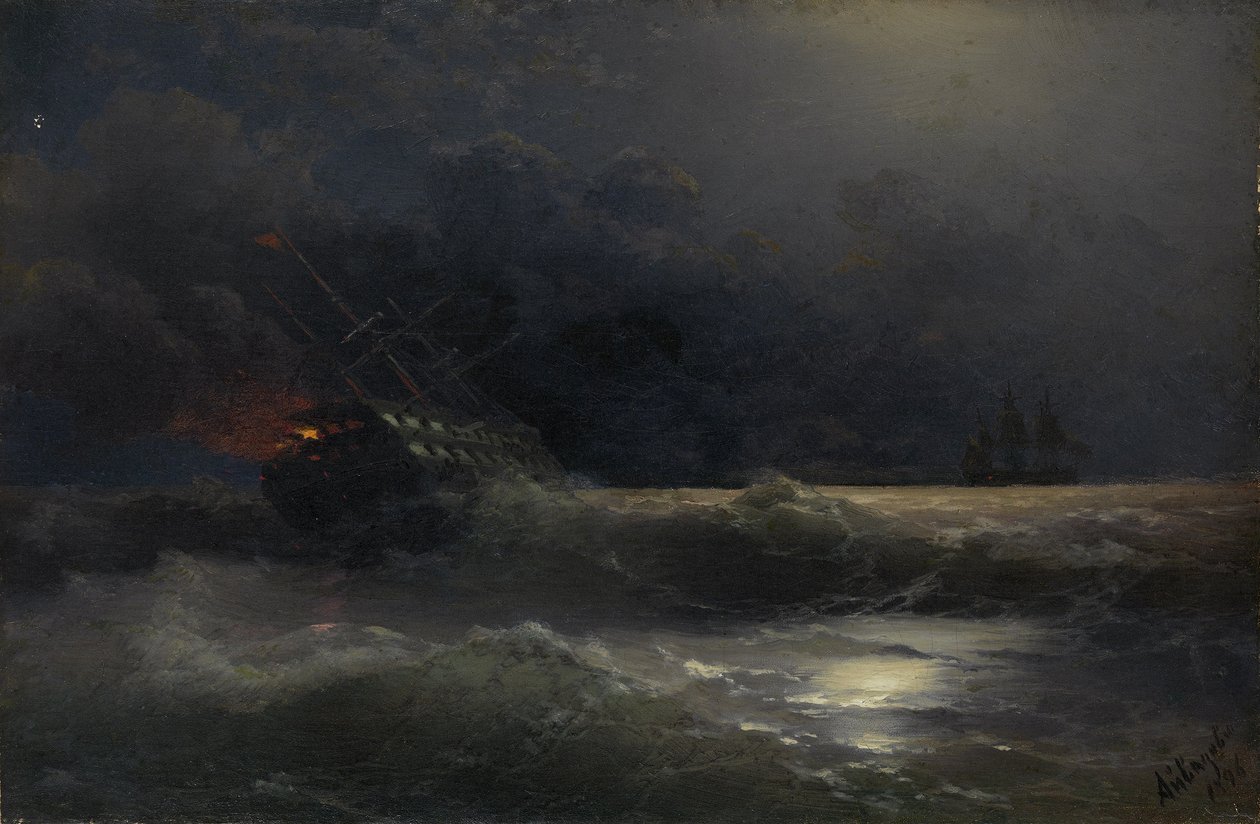 Palava laiva Jakso Venäjän ja Turkin sodasta, 1896 tekijältä Ivan Konstantinovich Aivazovsky