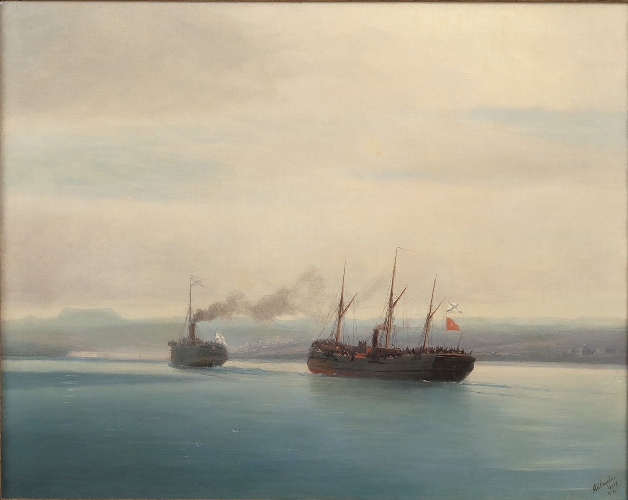 Höyrylaiva Russia vangitsi turkkilaisen joukkolaivan Mersinan 13. joulukuuta 1877 1877 tekijältä Ivan Konstantinovich Aivazovsky