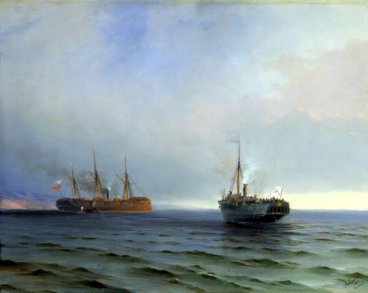 Turkkilaisen sotilaskuljetuksen "Messinan" vangitseminen 13. joulukuuta 1877. tekijältä Ivan Konstantinovich Aivazovsky