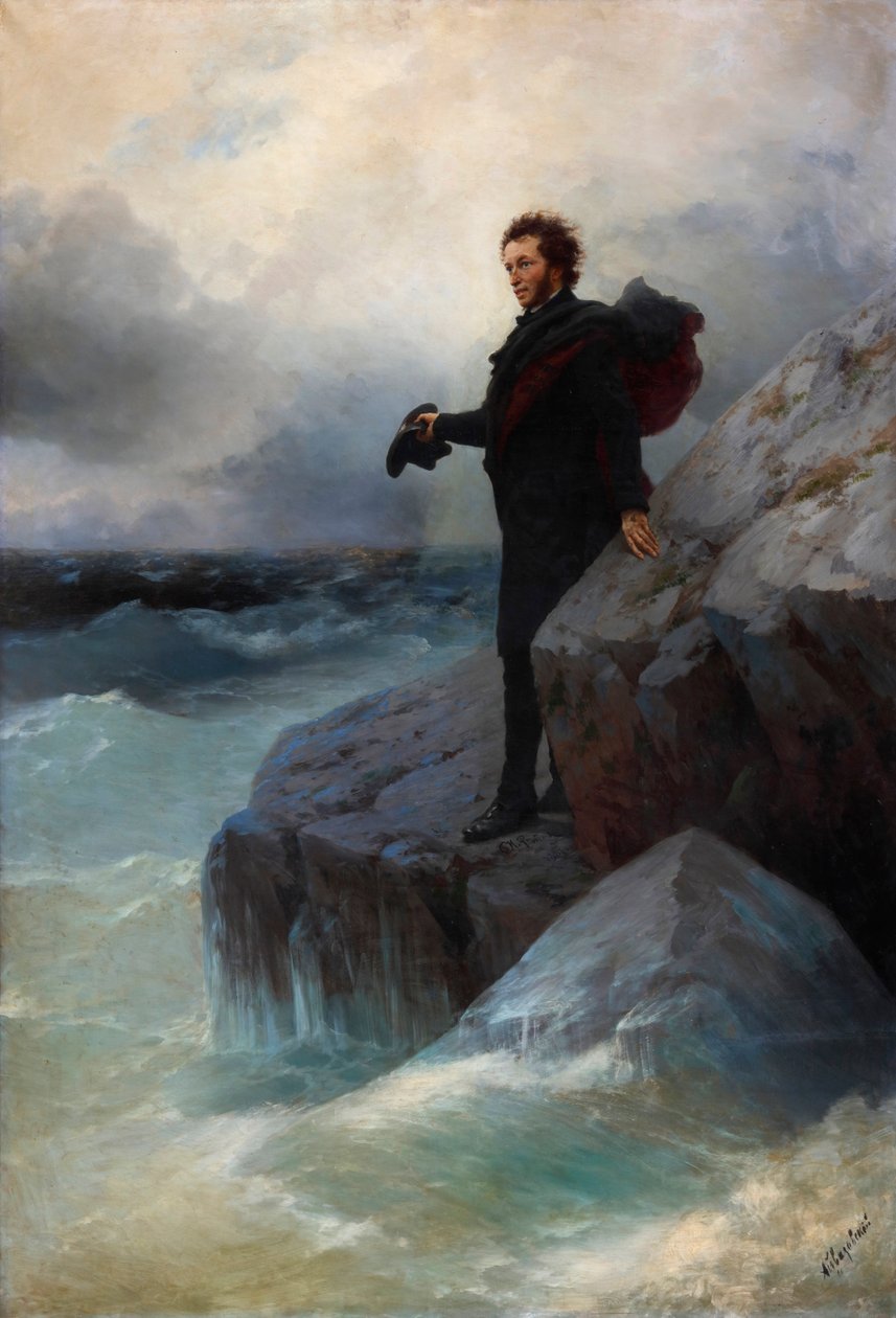 Hyvästi, vapaa elementti, oi Meri! Aleksanteri Pushkin Mustallamerellä, 1877. tekijältä Ivan Konstantinovich Aivazovsky