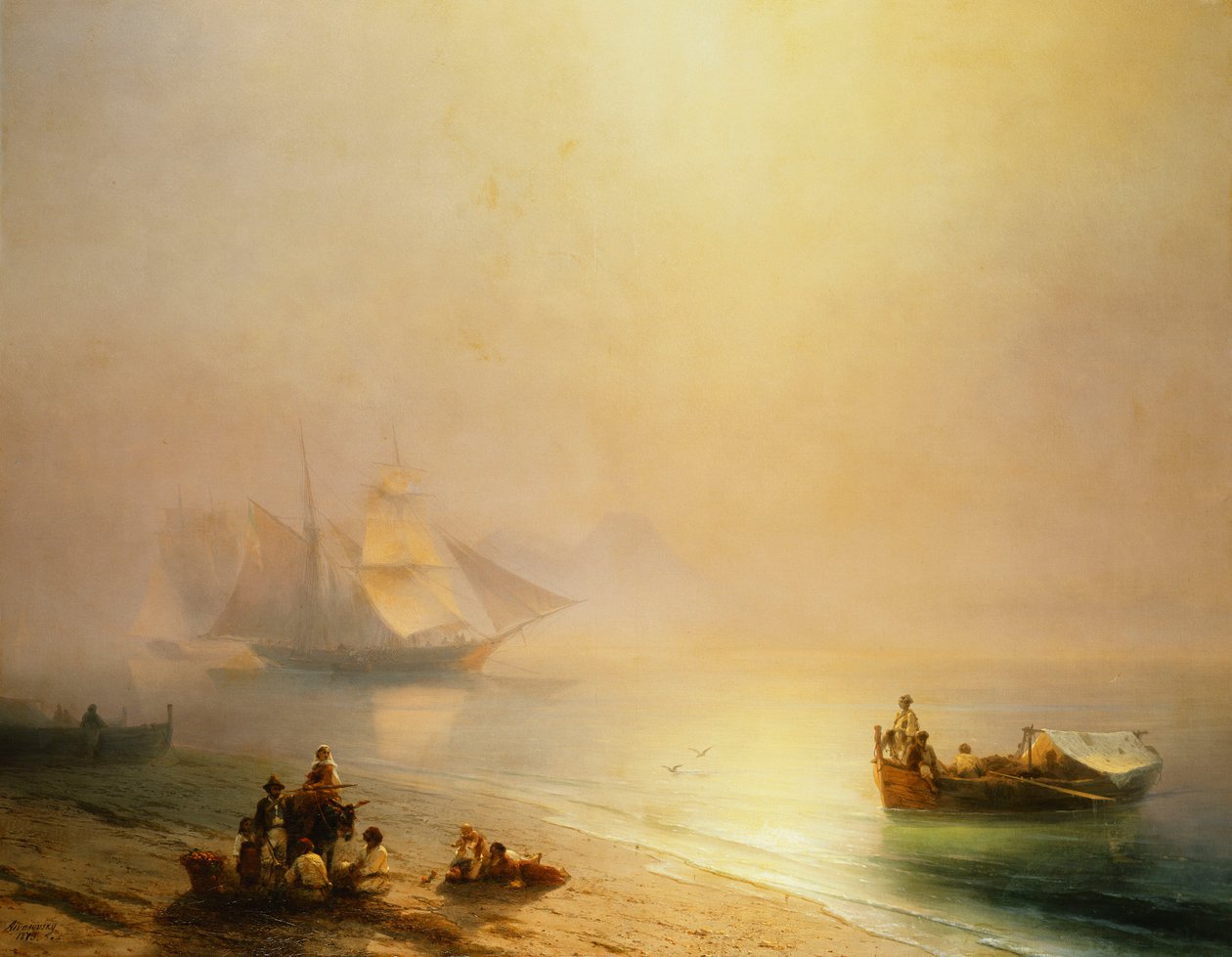 Fisherfolk on the Seashore, Napolinlahti, 1873 tekijältä Ivan Konstantinovich Aivazovsky