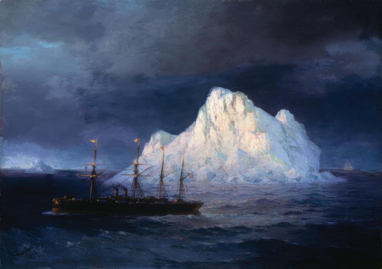 I.K.Aiwasowski, Damfschiff bei Eisberg / Gemälde, 1894 tekijältä Ivan Konstantinovich Aivazovsky