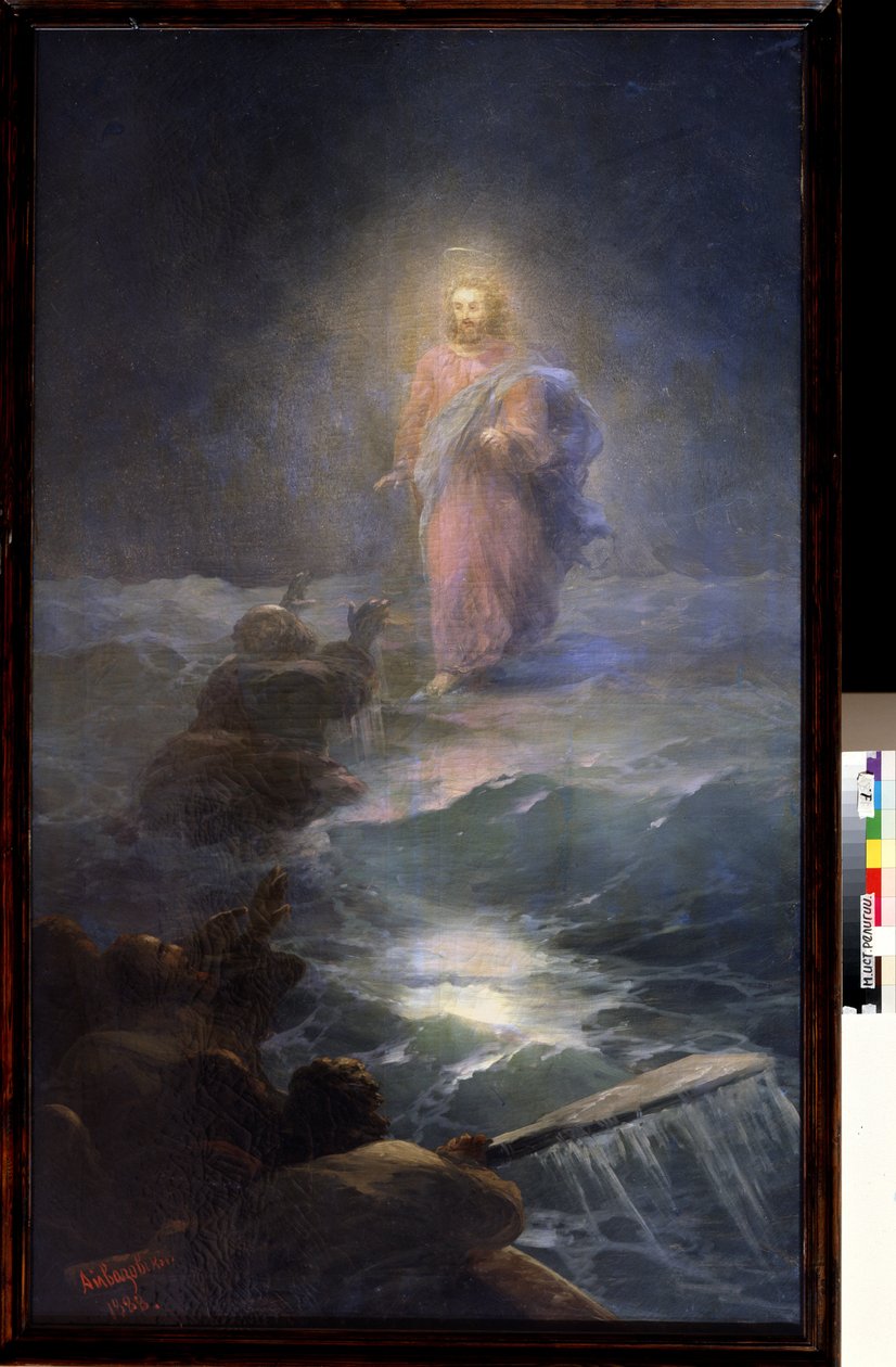 Jeesus kävelee vesillä (Jeesus kävelee veden päällä). Ivan Konstantinovich Aivazovskin (1817-1900) maalaus. Öljy kankaalle tekijältä Ivan Konstantinovich Aivazovsky