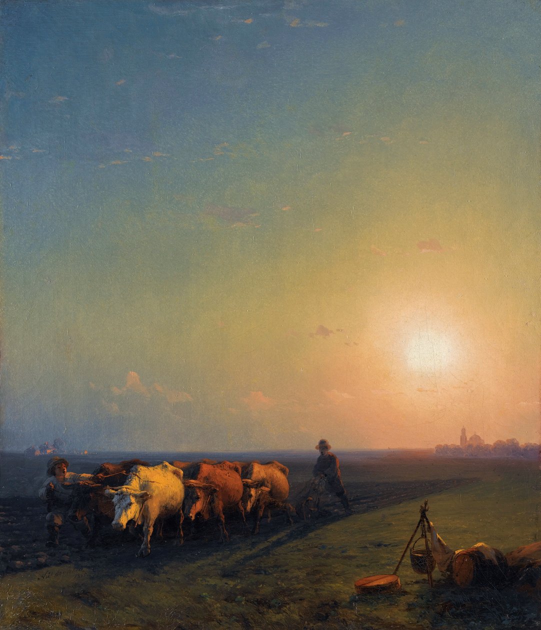 ""Le labor dans les champs, Crimee"" (Pellon kyntäminen, Krim) Peinture d