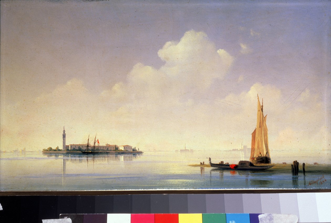 Venetsialainen laguuni, näkymä San Giorgio Maggioren saarelle (Saint-Georges-Majeur, Saint Georges Major) (Venetsialainen laguuni, näkymä San Giorgio Maggiorelle). Maalaus Ivan Konstantinovich Aivazovsky (Ivan Konstantinovitch Aivazovsky tekijältä Ivan Konstantinovich Aivazovsky
