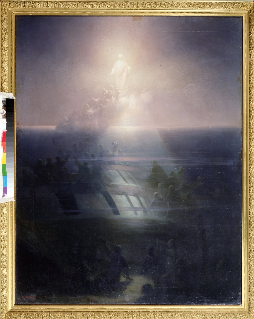 84-tykkinen Lefort-alus, joka upposi vuonna 1856 Krimin sodan aikana (1853-1856). ((84 tykkilaivan Lefortin uppoaminen 1856). Ivan Konstantinovich Aivazovskin (1817-1900) maalaus. Öljy kankaalle tekijältä Ivan Konstantinovich Aivazovsky