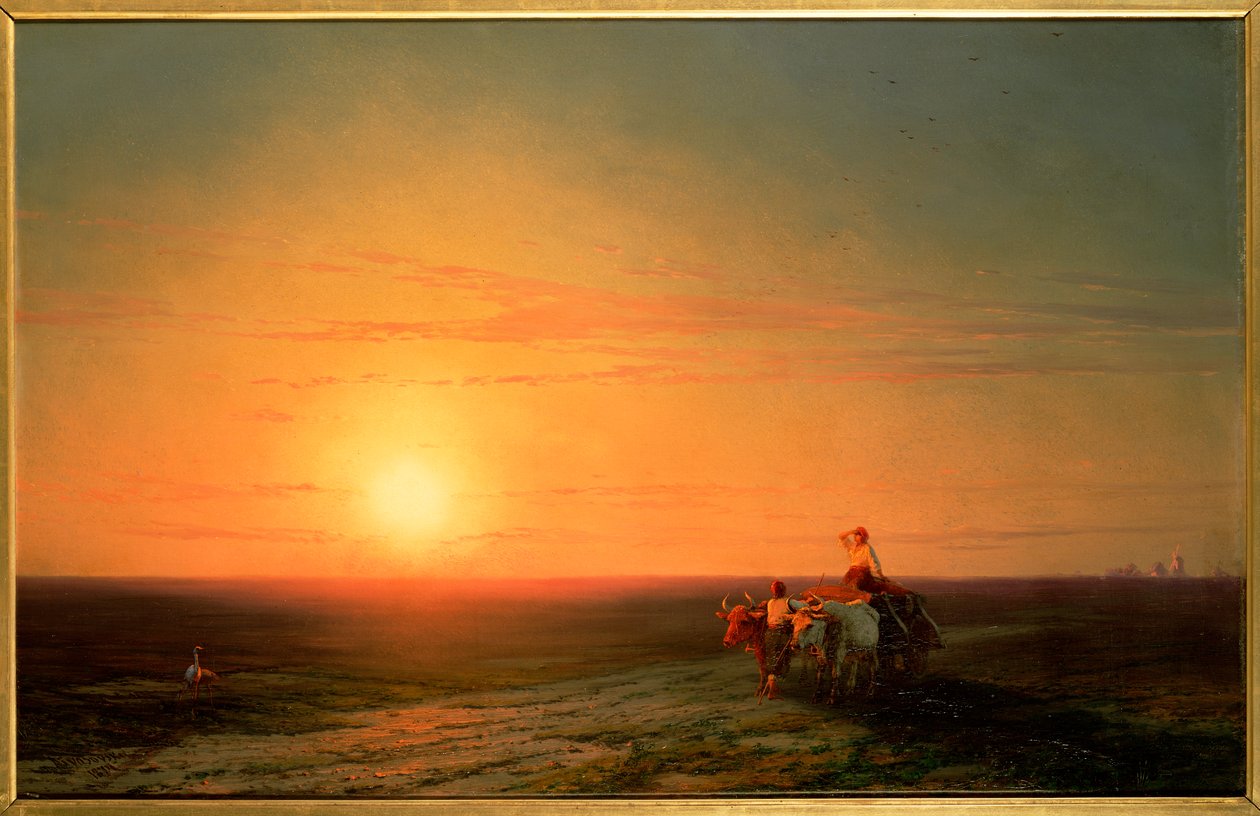 Talonpojat, jotka palaavat pellolta auringonlaskun aikaan, 1800-luku tekijältä Ivan Konstantinovich Aivazovsky