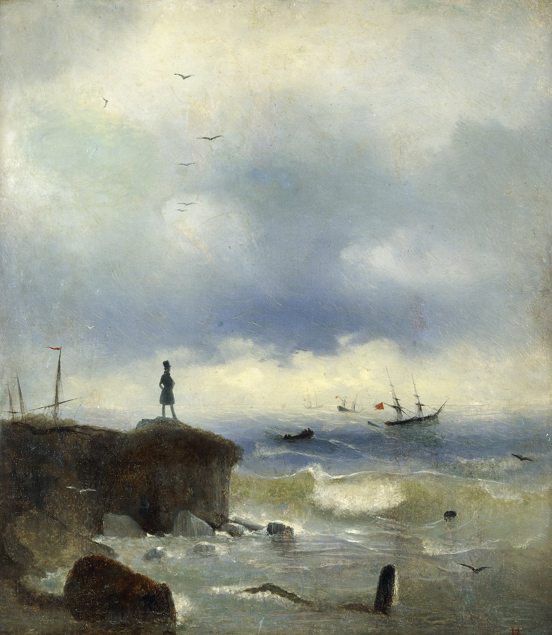 Pushkin katsomassa Mustaa merta, 1838 tekijältä Ivan Konstantinovich Aivazovsky