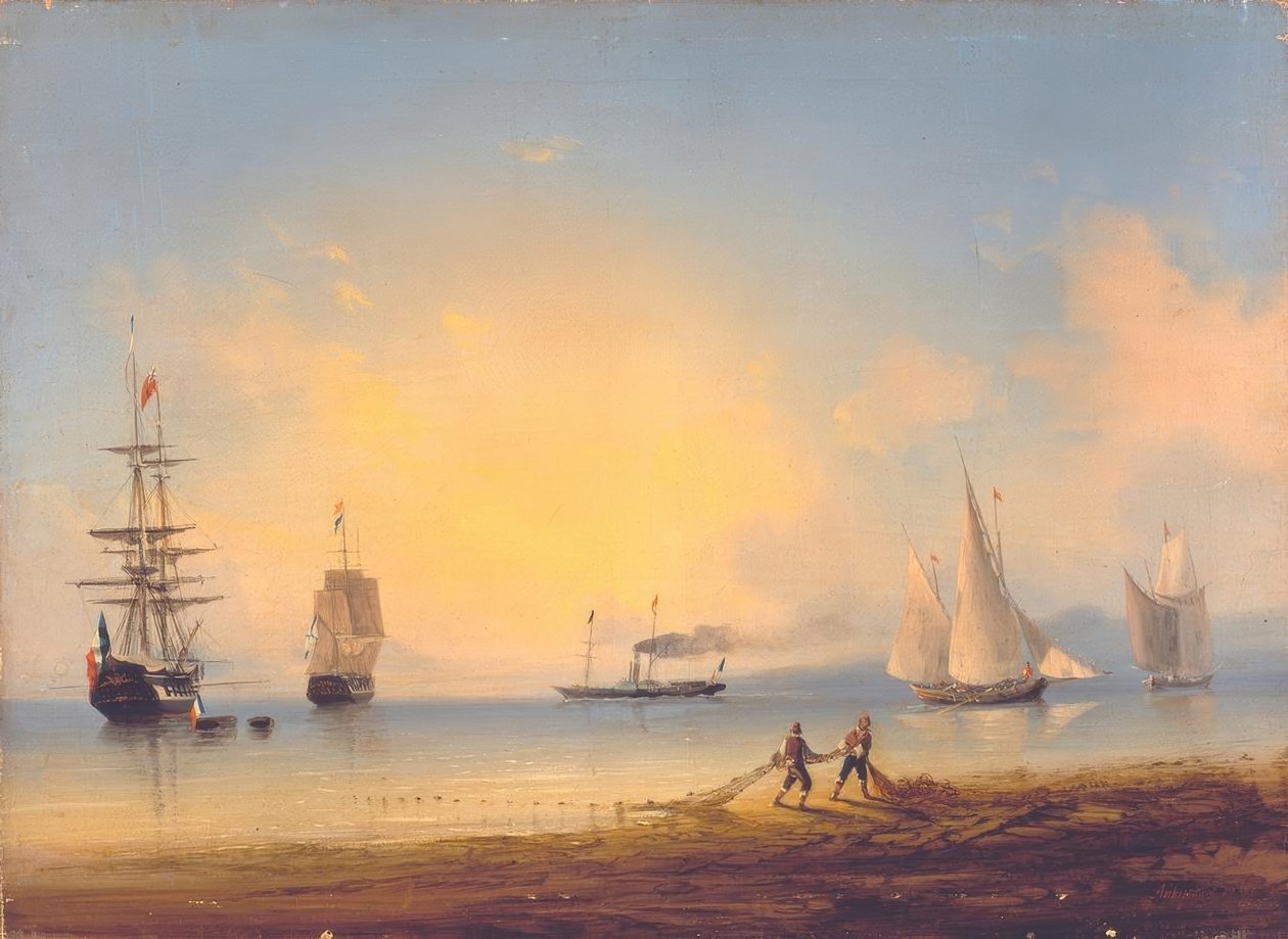 Russische und französische Fregatten tekijältä Ivan Konstantinovich Aivazovsky