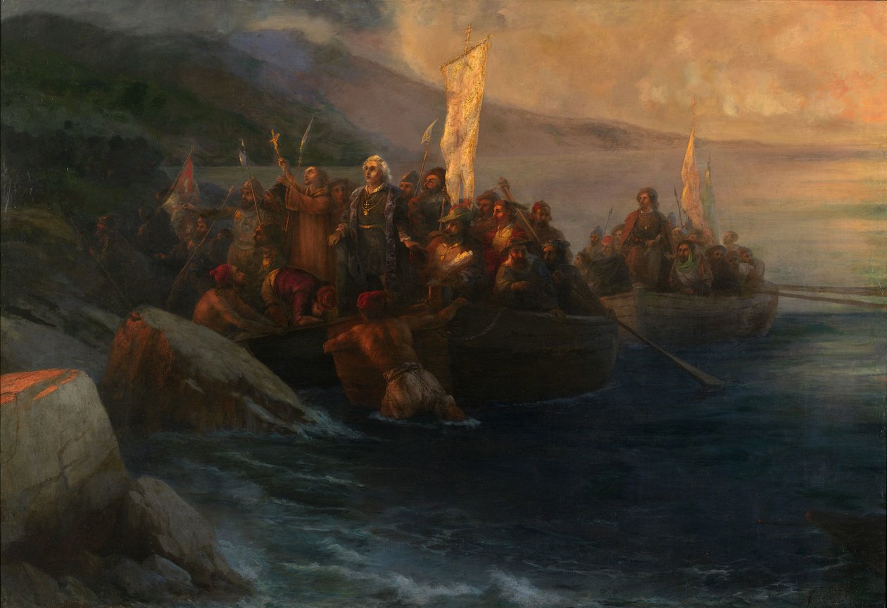 Christopher Columbuksen maihinnousu San Salvadorissa, 12. lokakuuta 1492, 1892 tekijältä Ivan Konstantinovich Aivazovsky