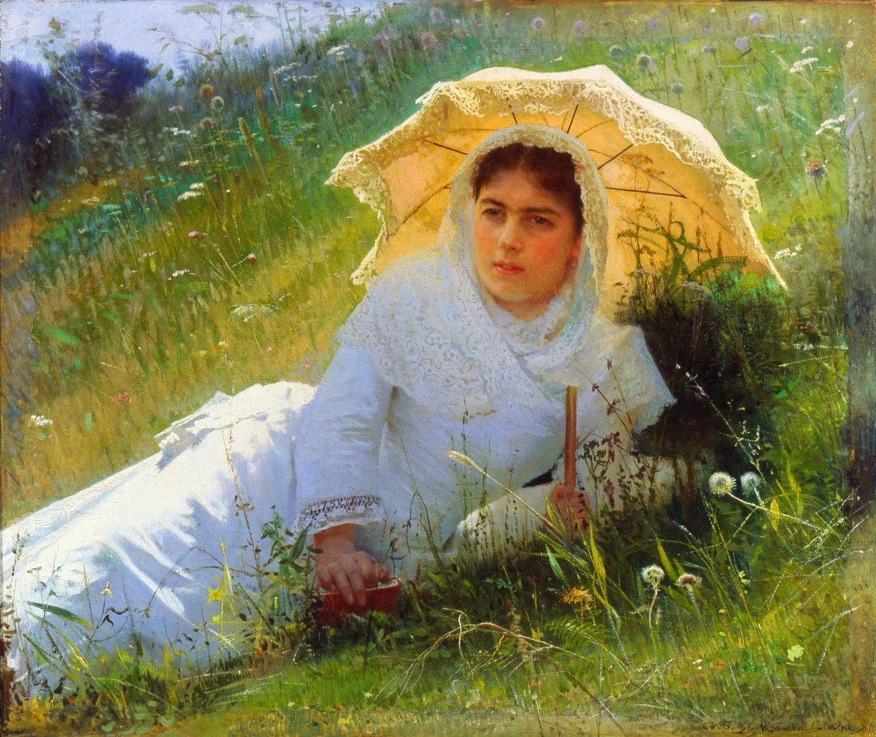 Kuuma päivä nurmikolla. Keskipäivä, 1883 tekijältä Ivan Kramskoy