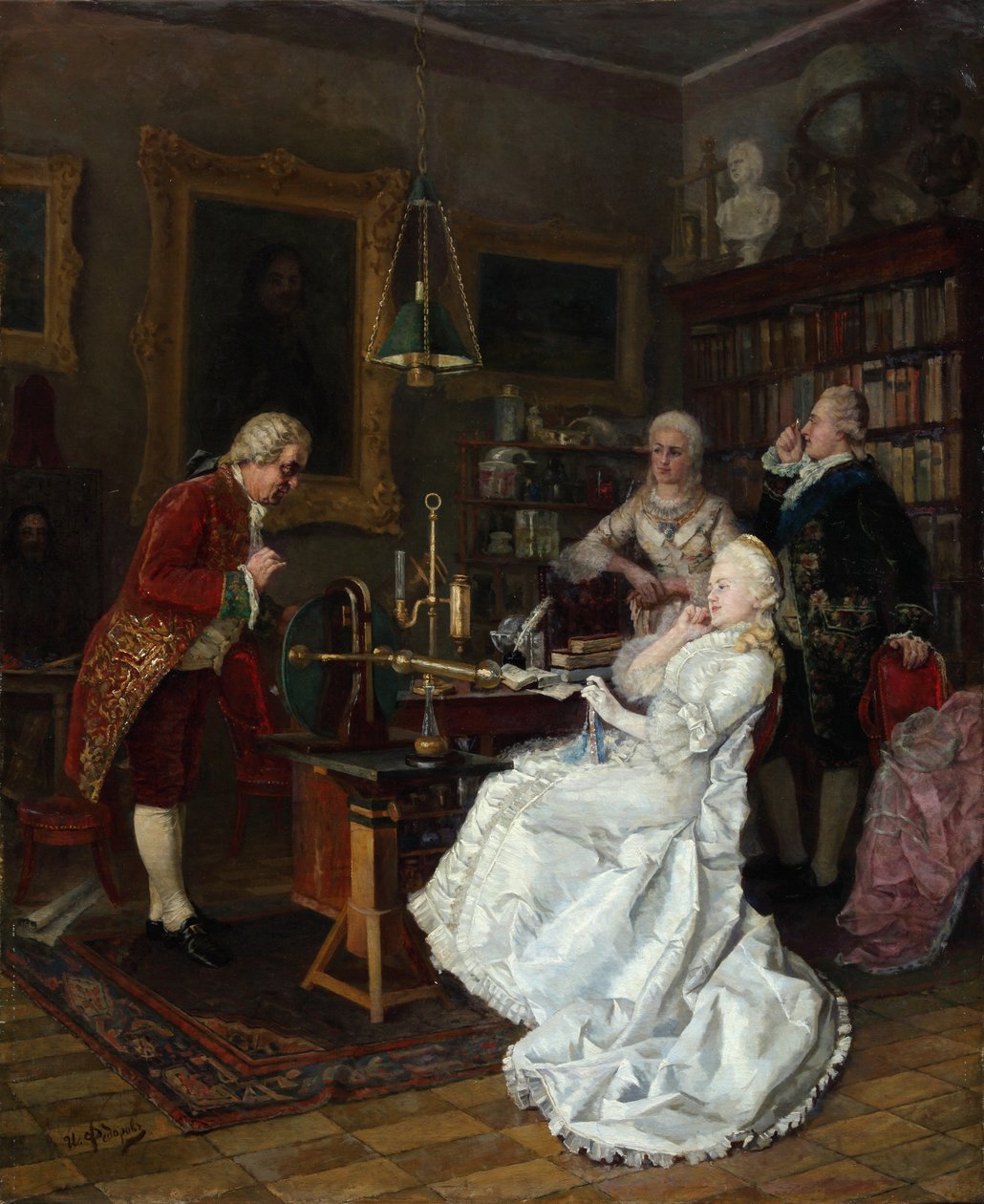 Keisarinna Katariina II vierailee tutkija Mihail Lomonosovin luona, 1884 tekijältä Ivan Kuzmich Fyodorov