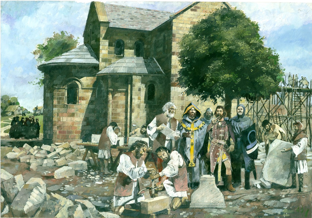 Canterburyn arkkipiispan suorittama luostarikirkon vihkiminen William Rufuksen läsnä ollessa, Battle Abbey (akvarelli paperille). tekijältä Ivan Lapper
