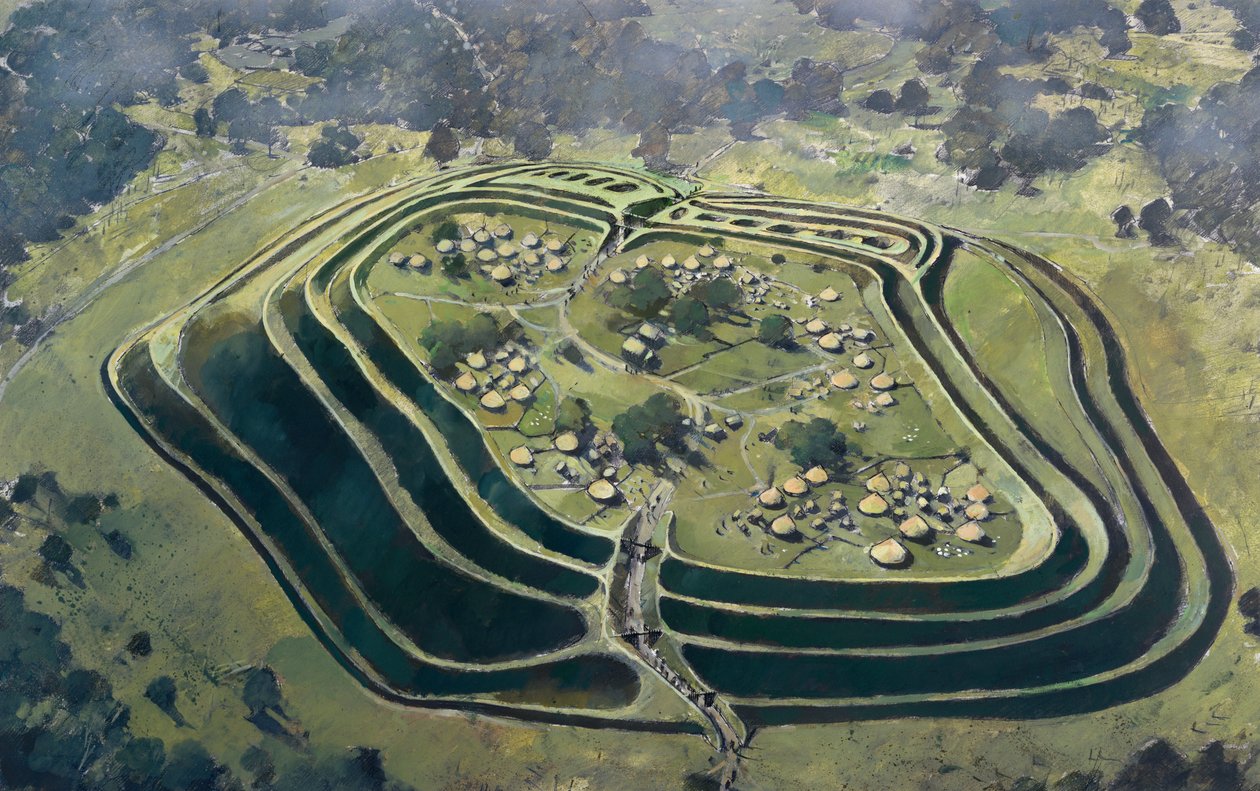 Old Oswestry Hill Fort, miehityksensä huipulla, rautakaudella, c1970-2010 tekijältä Ivan Lapper