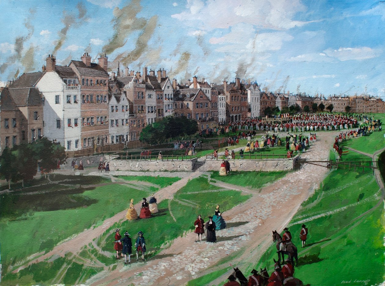 Rekonstruoitu näkymä Tower Hillistä, jossa näkyy lordi Lovatin teloitus vuonna 1747. tekijältä Ivan Lapper
