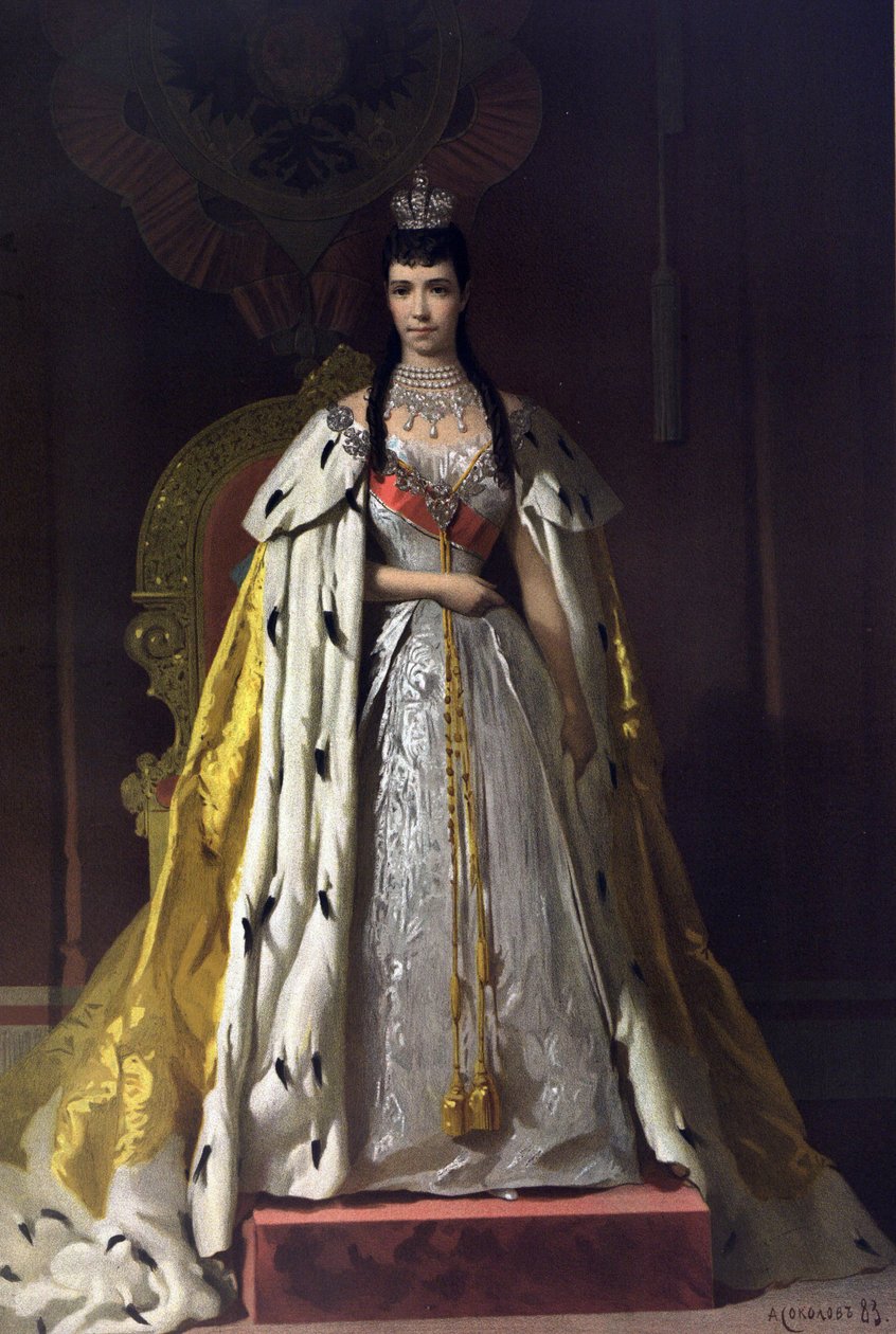 Venäjän keisari Aleksanteri III:n (1845-1894) ja keisarinna Maria Fedorovnan (Tanskan Dagmar) (1847-1928) kruunausalbumi - Ivan Nikolin keisarinna Maria Fedorovnan, Tanskan prinsessa Dagmarin kruunusmuotokuva (Krunausalbumista) tekijältä Ivan Nikolaevich Kramskoy