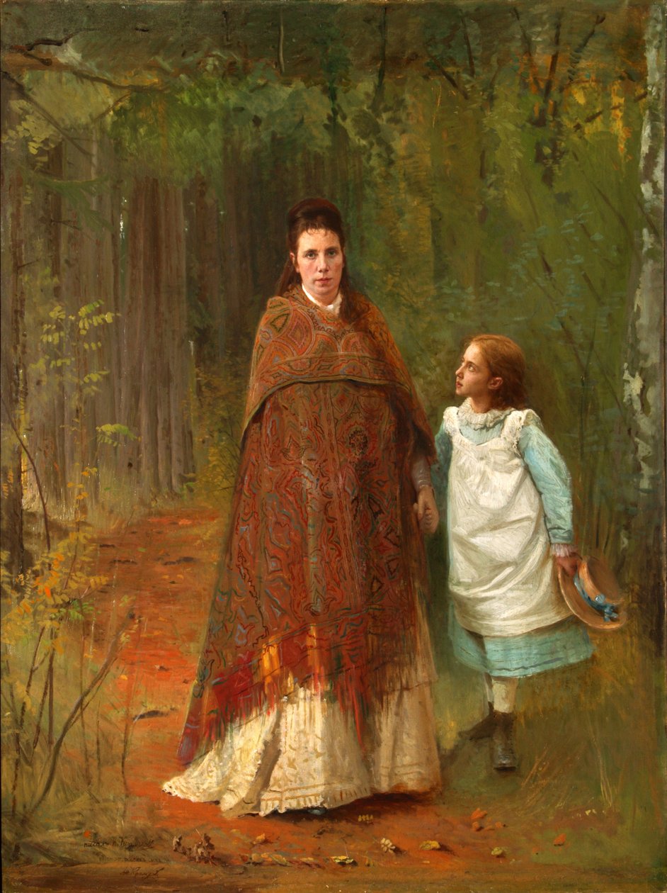 Puistossa. Taiteilijoiden vaimon ja tyttären muotokuva, 1875 tekijältä Ivan Nikolaevich Kramskoy