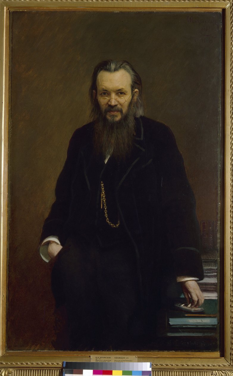Kustantaja ja toimittaja Aleksei Souvorin (1834-1912) muotokuva. Ivan Nikolajevitš Kramskoin (1837-1887) maalaus öljy kankaalle tekijältä Ivan Nikolaevich Kramskoy