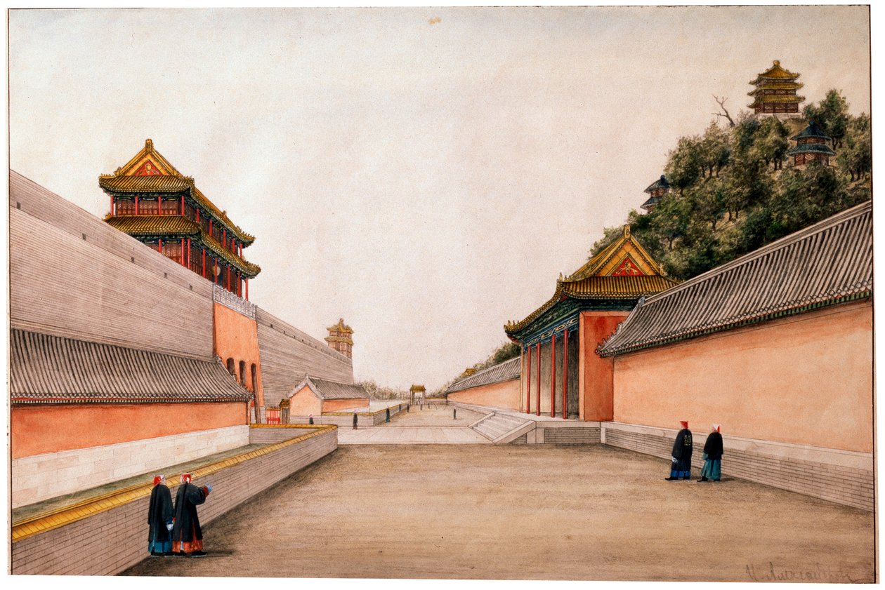 "Kiinalaiset luonnokset, talvipalatsi Pekingissä", c1804-c1806 tekijältä Ivan Petrovich Alexandrov