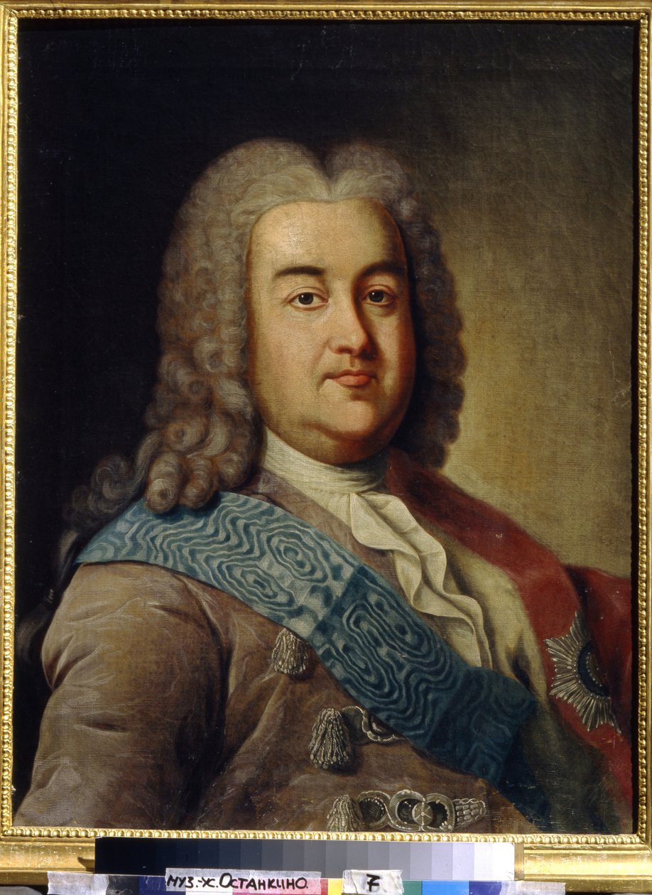 Prinssi Aleksis Mikhailovich Cherkasskyn (1680-1742) muotokuva (Prinssi A.M.Cherkasskyn muotokuva). Maalaus Ivan Petrovitš Argunov (Argunov) (1729-1802), öljy kankaalle, 1700-luvun puoliväli. 1700-luvun venäläinen taide. Valtion keramiikka- ja maalaismuseo tekijältä Ivan Petrovich Argunov