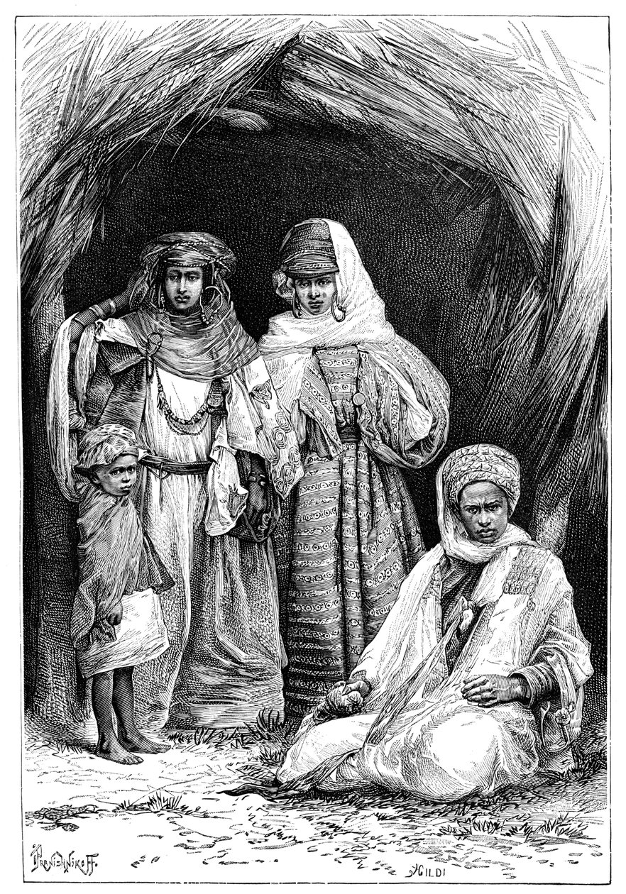 Khumir-mies, nainen ja lapsi, Pohjois-Afrikka, 1895. tekijältä Ivan Pranishnikoff