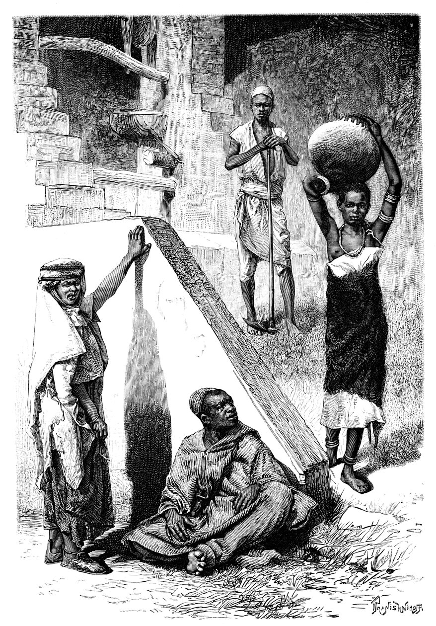 Sudanin arabit ja naispuolinen Shilluk-orja, Sudan, 1895. tekijältä Ivan Pranishnikoff