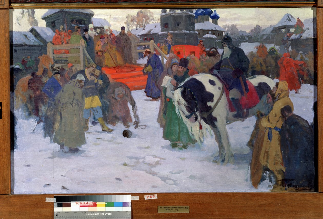 Jumalan tuomio, noin 1900-luku (öljy kankaalle). tekijältä Ivan Silych Goriuschkin-Sorokopudov