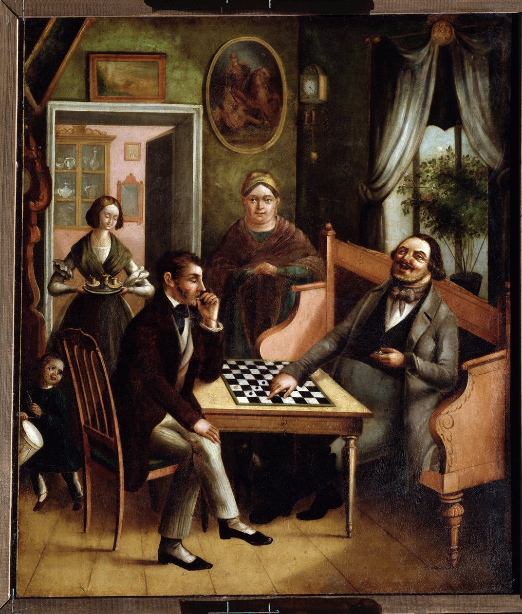 "" Tammipelaajat"" Ryhmä venäläisiä porvaristoja sisätiloissa. Ivan Stepanovitš Doštšennikovin (1812-1893) maalaus 1840-1850 valtion taidegalleria, Perm, Venäjä tekijältä Ivan Stepanovich Doshchennikov