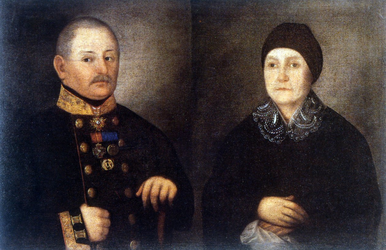 muotokuva majuri Kroupianovista ja hänen vaimostaan tekijältä Ivan Vasilievich Tarkhanov