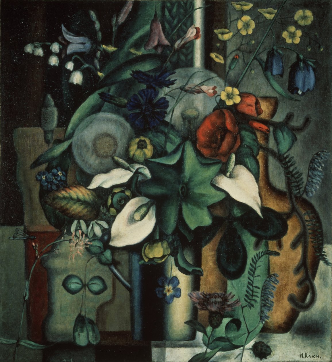 Asetelma kukilla ja kannulla, 1929 tekijältä Ivan Vassilyevich Klyun