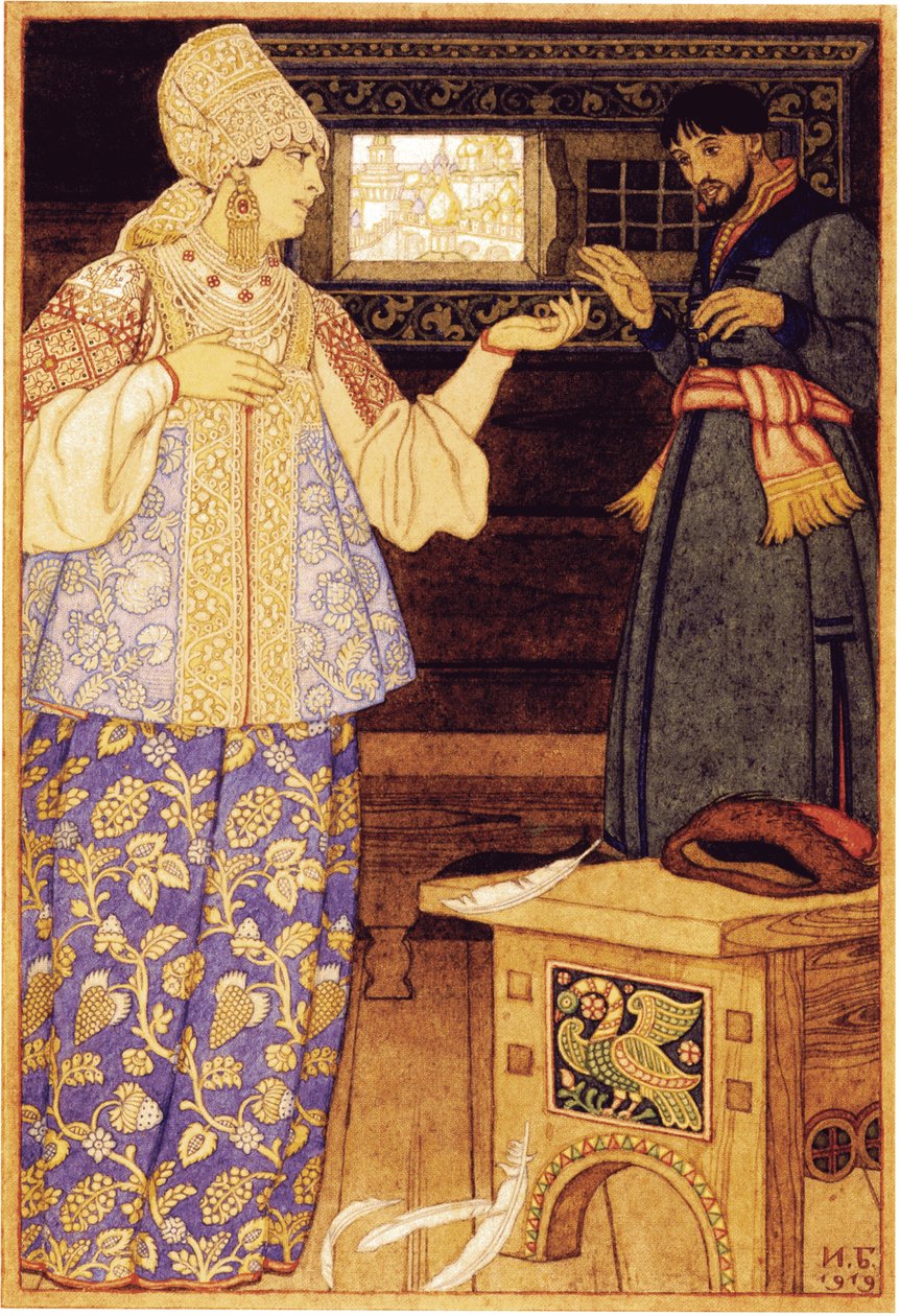 Jousimiesten vaimo ja Andrei Jousimies, 1919 tekijältä Ivan Yakovlevich Bilibin