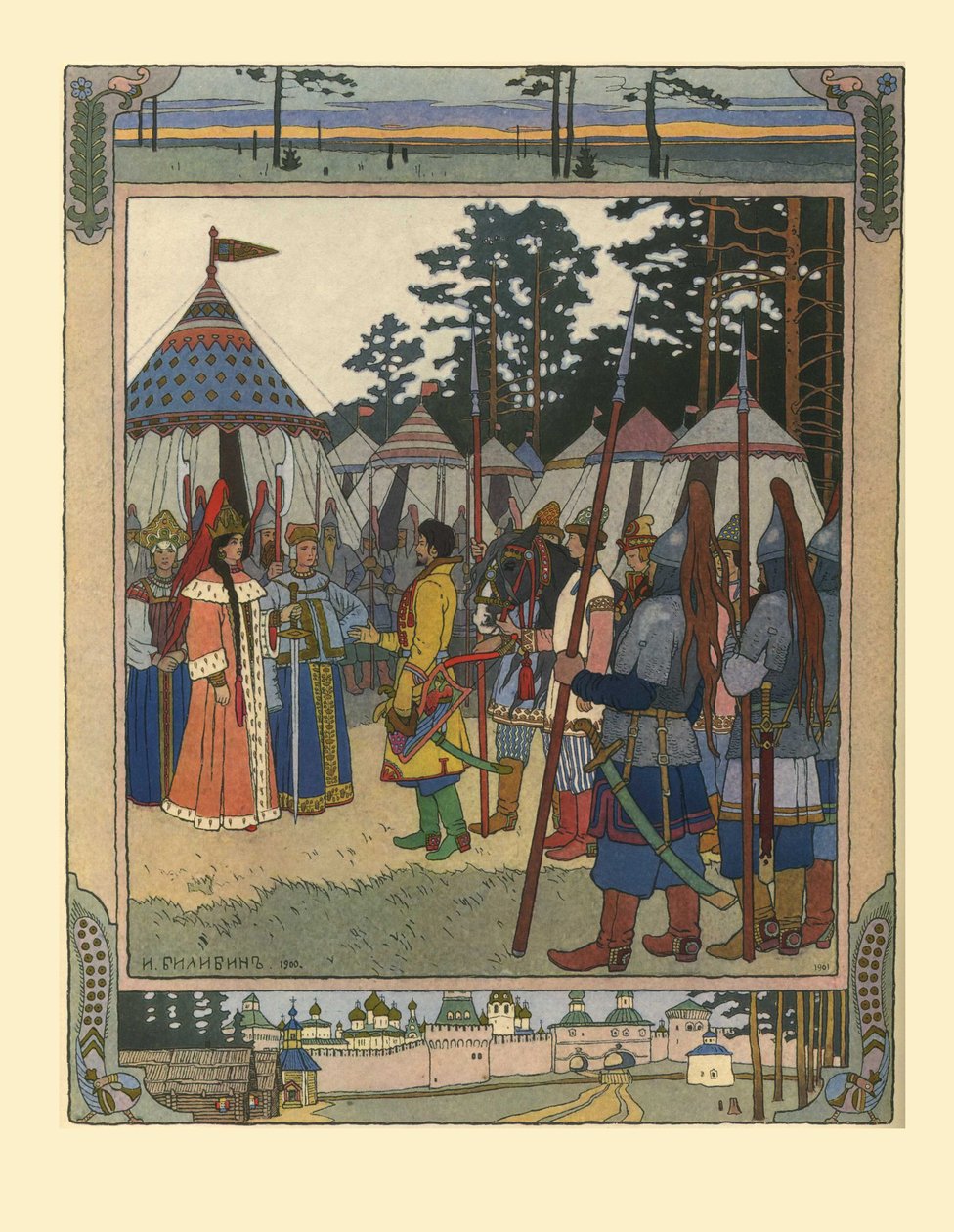 Kuvitus satulle Marya Morevna, 1901 tekijältä Ivan Yakovlevich Bilibin