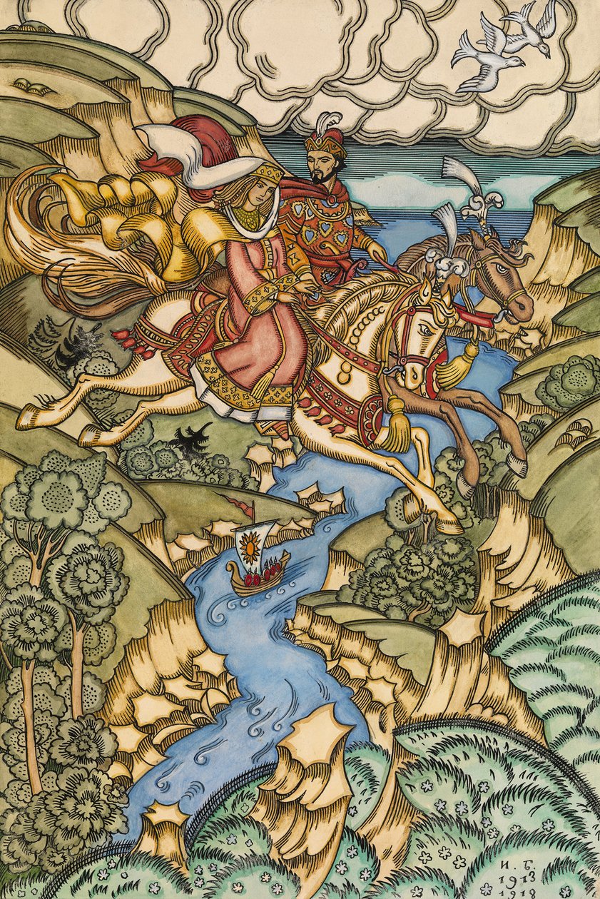 Kuvitus satulle Marya Morevna, 1913-1915 tekijältä Ivan Yakovlevich Bilibin