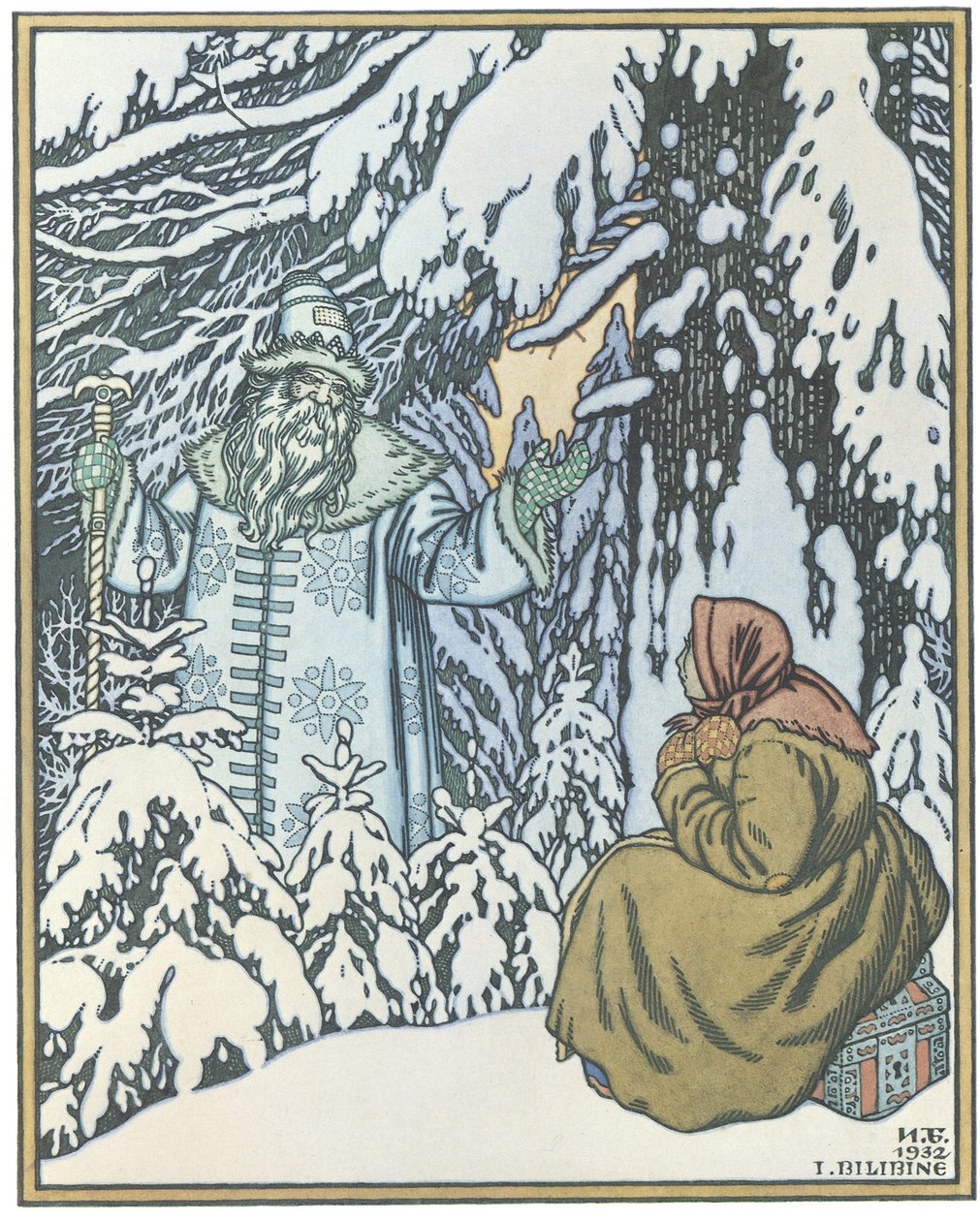 Kuvitus sadulle Morozko, 1932 tekijältä Ivan Yakovlevich Bilibin