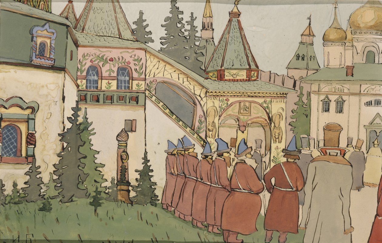 Kuvitus satuun Finist-haukkan sulka, 1900-luvun alku tekijältä Ivan Yakovlevich Bilibin