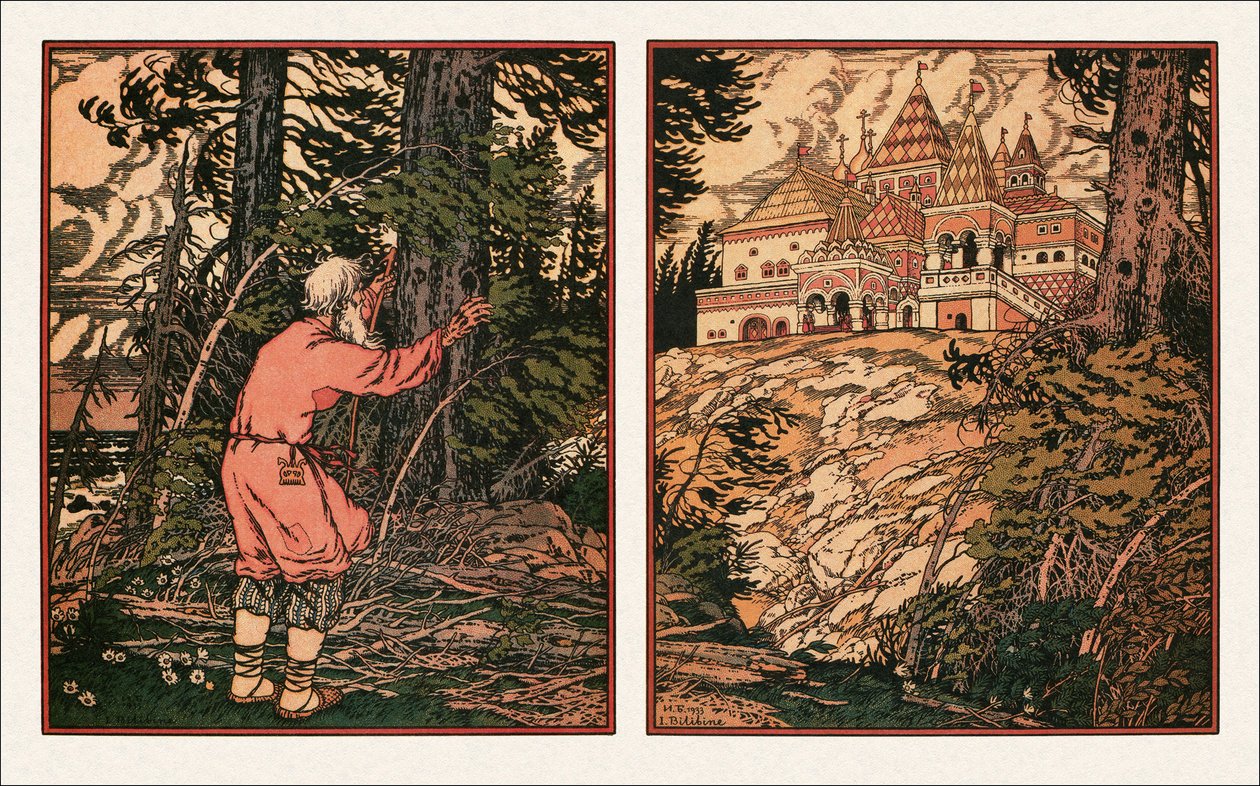 Kuvitus Tarinaan kalastajasta ja kalasta, 1933 tekijältä Ivan Yakovlevich Bilibin