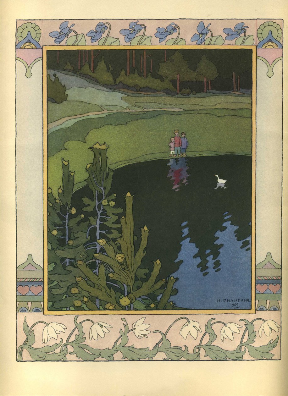 Kuvitus satuun Valkoinen ankka, 1902 tekijältä Ivan Yakovlevich Bilibin