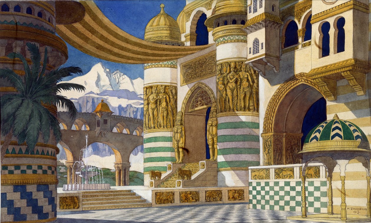 Lavastus M. Glinkan oopperaan Ruslan ja Ludmila, 1913 tekijältä Ivan Yakovlevich Bilibin