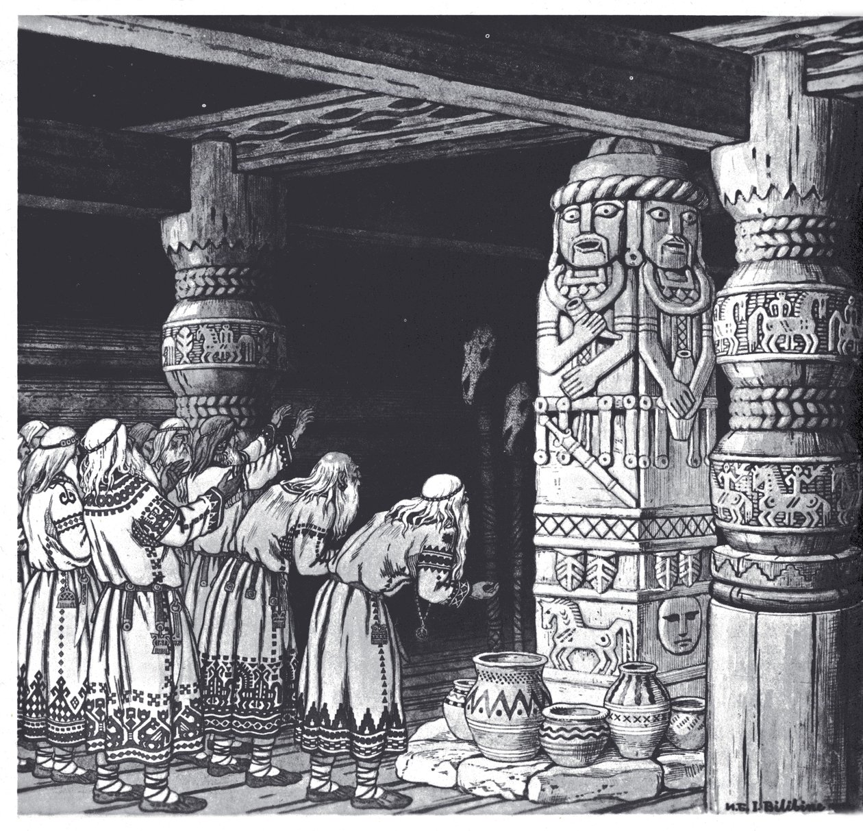 Svetovidin jumalan palvonta, 1934 tekijältä Ivan Yakovlevich Bilibin